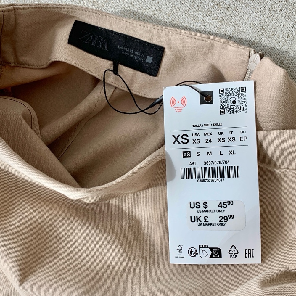 🌞 ZARA Khaki Cotton Midi Skirt with Side Ruching XS - Picture 9 of 10